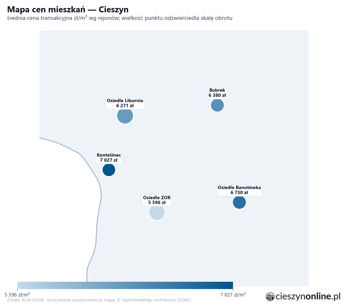 Mapa cen mieszkań - Cieszyn