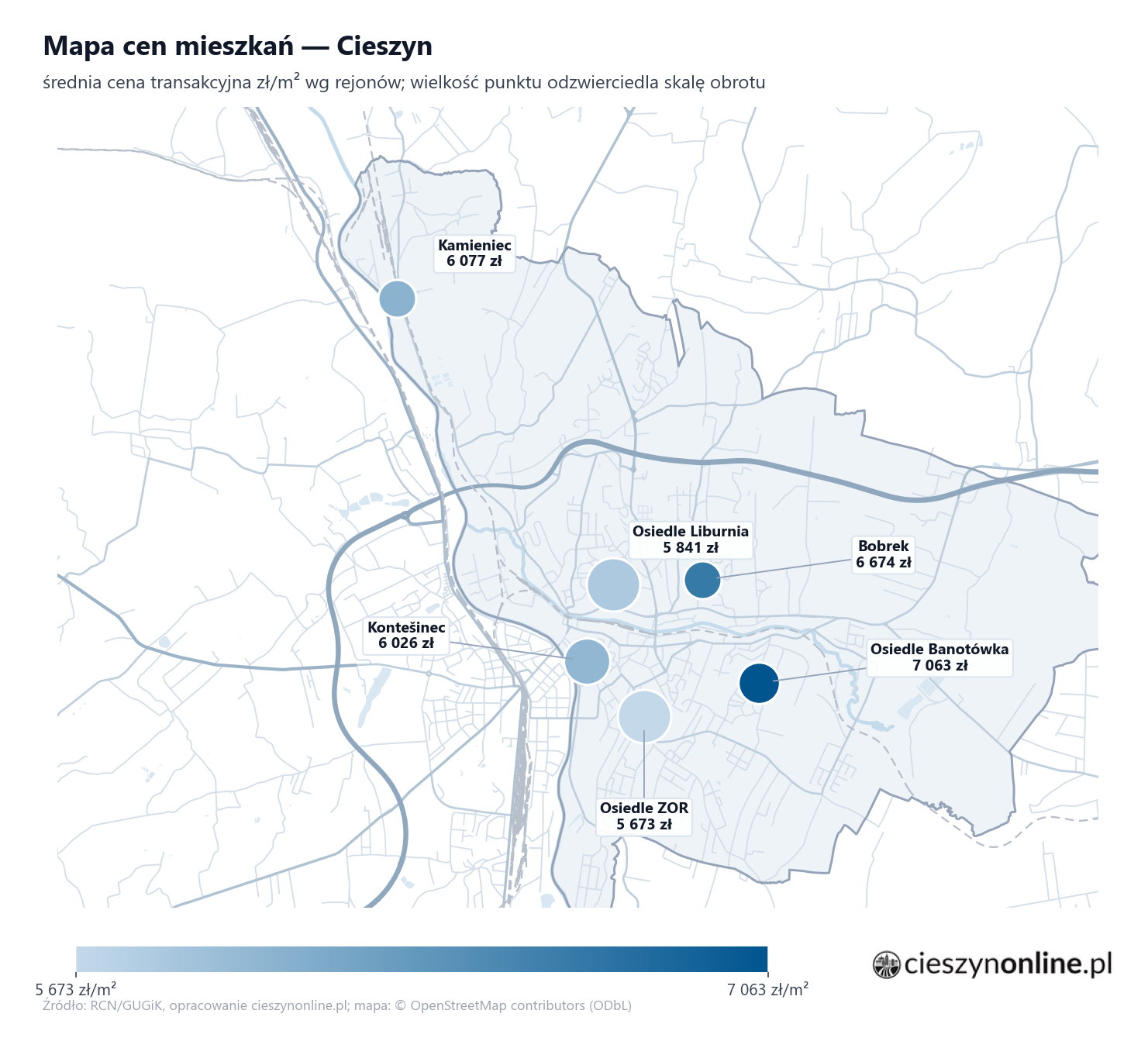 Mapa cen mieszkań - Cieszyn