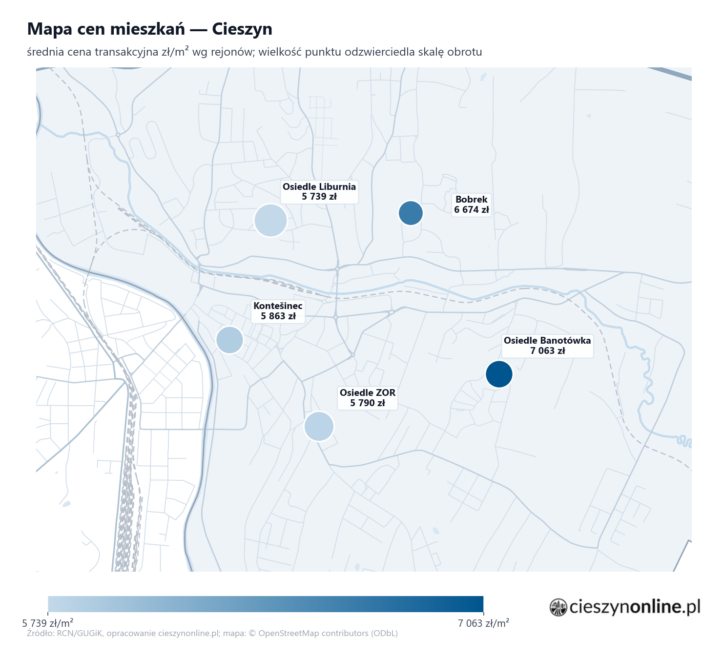 Mapa cen mieszkań - Cieszyn