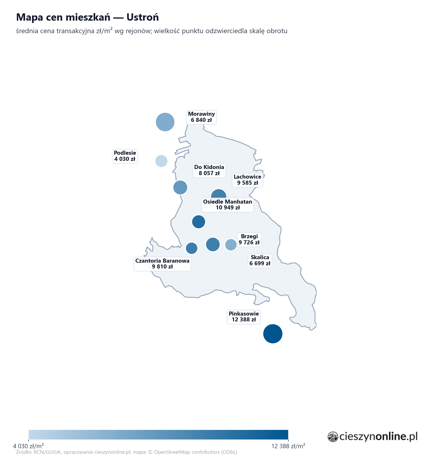 Mapa cen mieszkań - Ustroń
