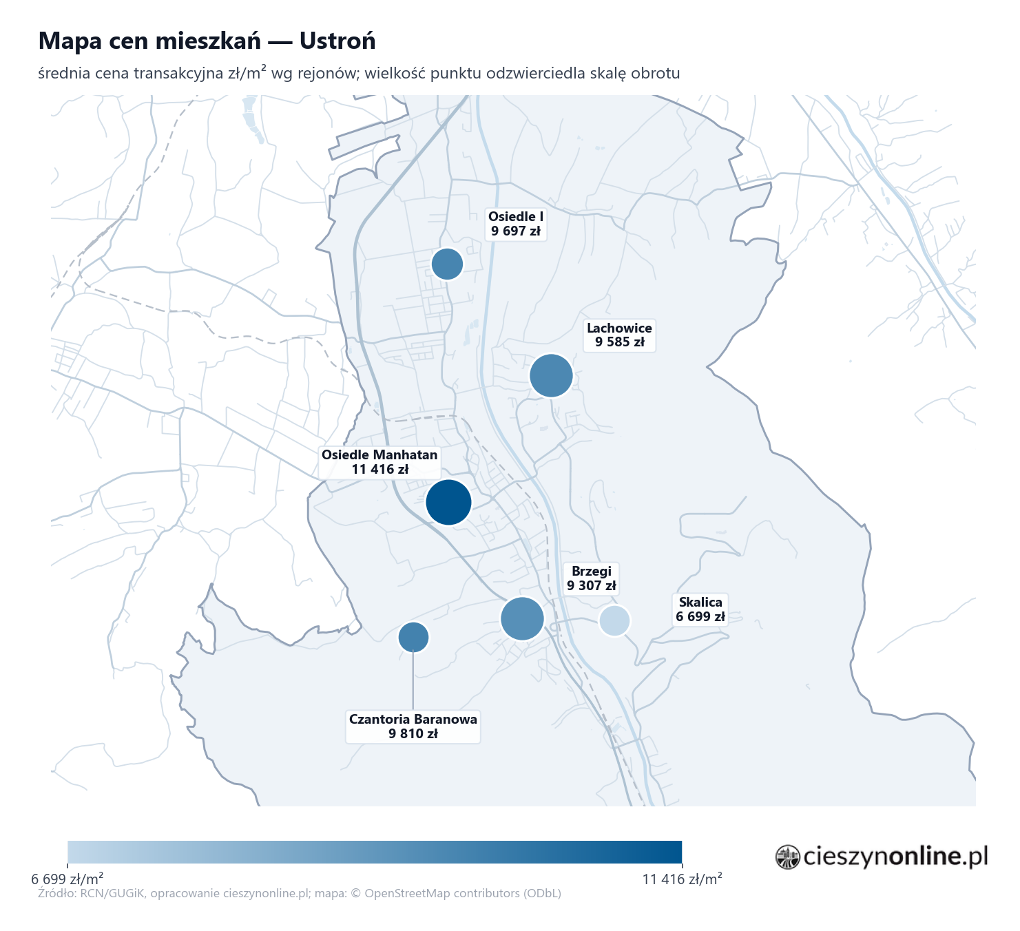 Mapa cen mieszkań - Ustroń