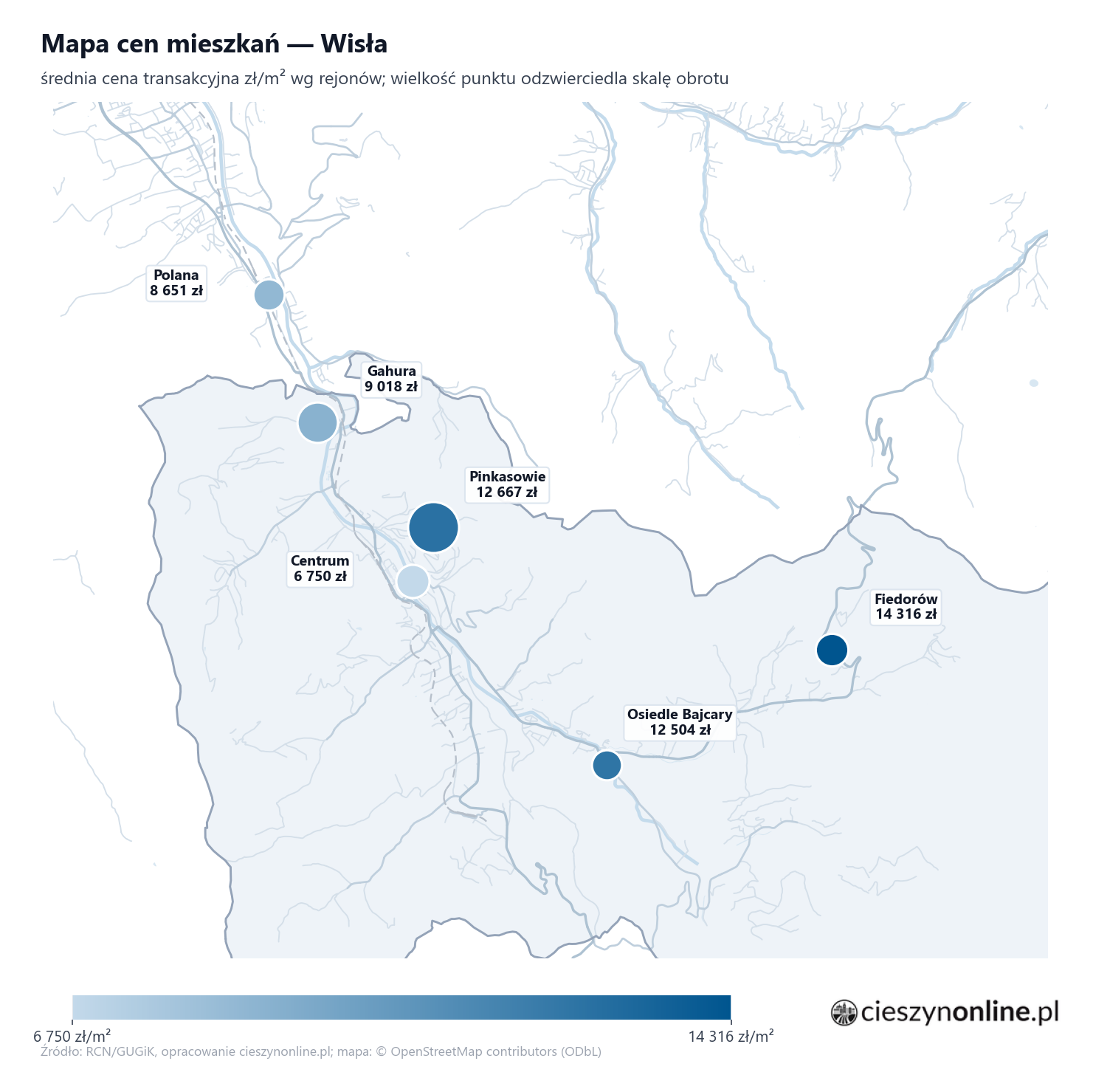 Mapa cen mieszkań - Wisła