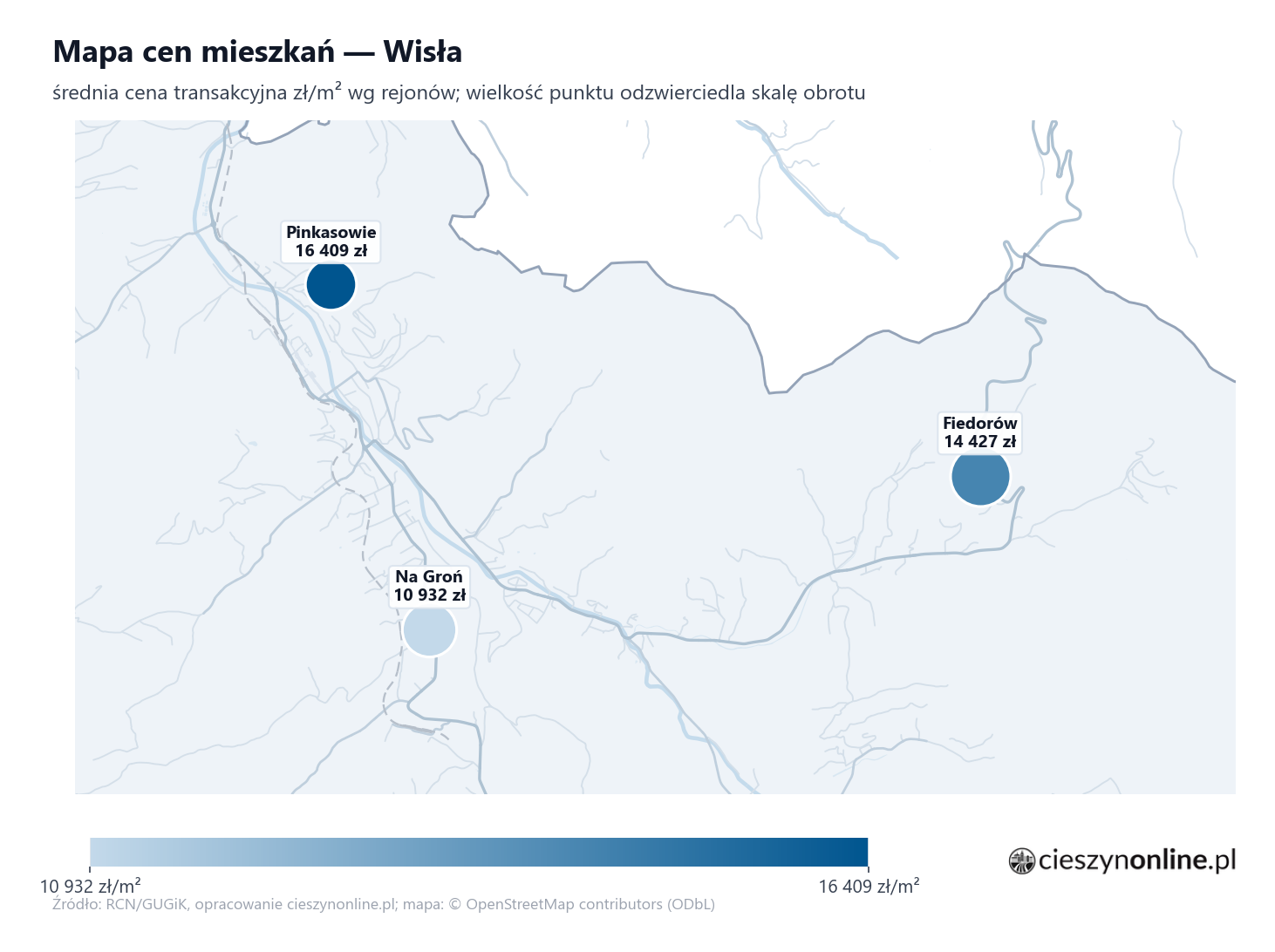 Mapa cen mieszkań - Wisła