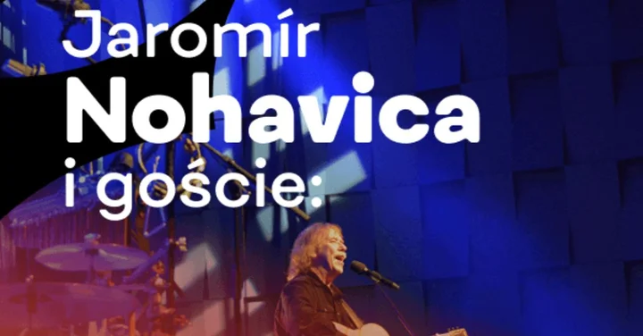 Grafika promocyjna wydarzenia Jaromir Nohavica z zespołem w Cieszynie — koncert pieśniarza z Czech