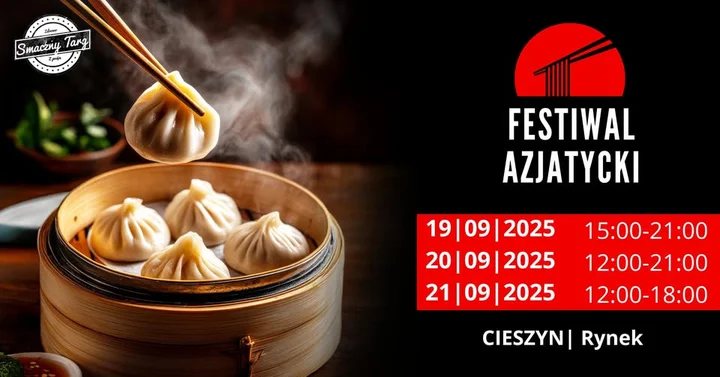 Obrazek przedstawia grafikę promocyjną wydarzenia Azjatyczny Street Food na Rynku Głównym w Cieszynie