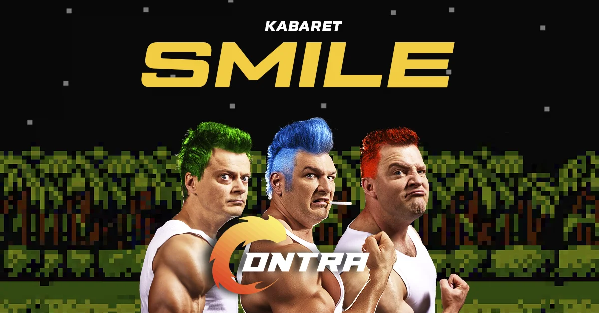 Grafika promocyjna wydarzenia Kabaret Smile z nowym programem "CONTRA" w Cieszynie