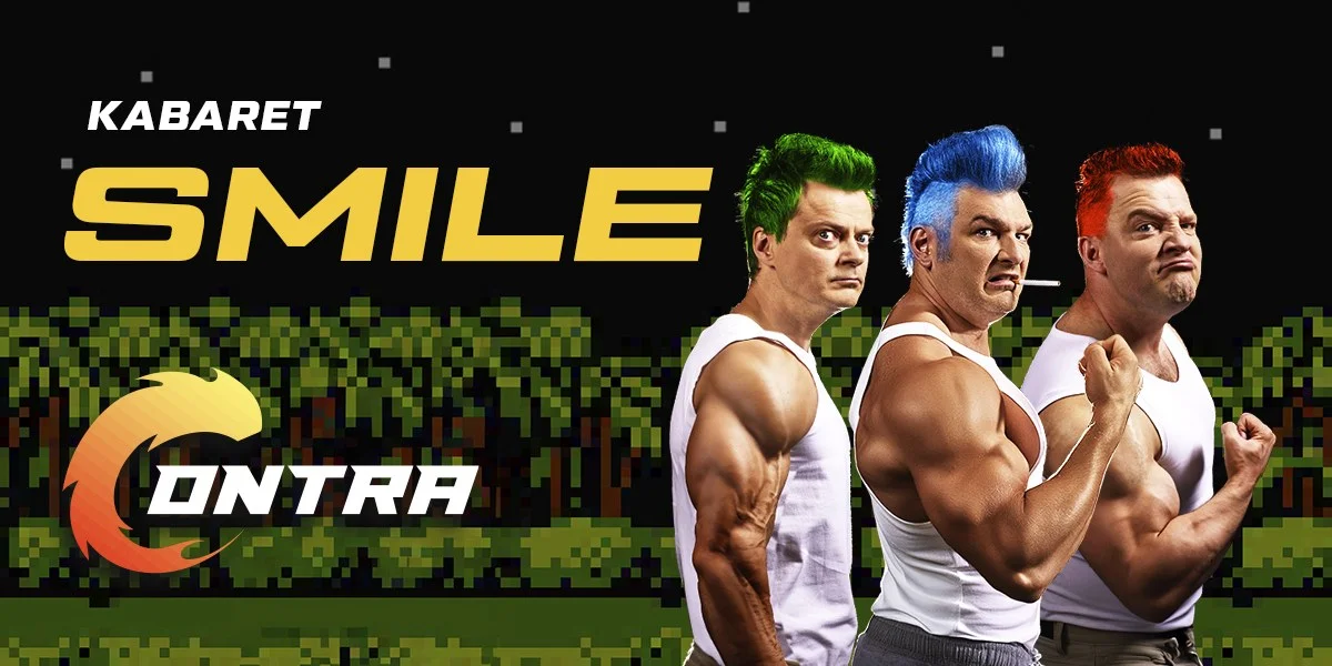 Grafika promocyjna wydarzenia Kabaret Smile z nowym programem "CONTRA" wystąpi w Cieszynie