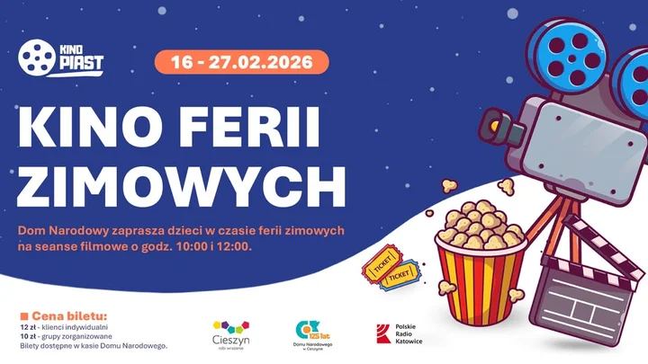 Grafika promocyjna wydarzenia Kino Ferii Zimowych w Domu Narodowym — seanse dla dzieci podczas ferii 2026