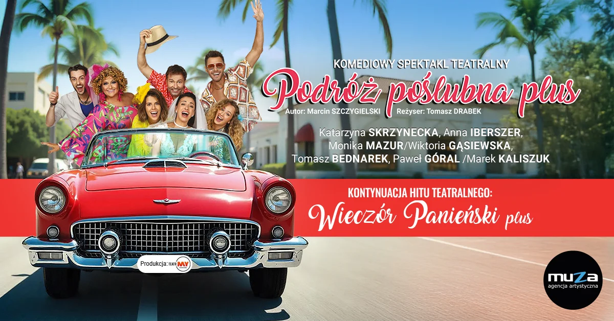 Grafika promocyjna wydarzenia Komediowy spektakl „Podróż Poślubna PLUS” w Teatrze im. A. Mickiewicza w Cieszynie