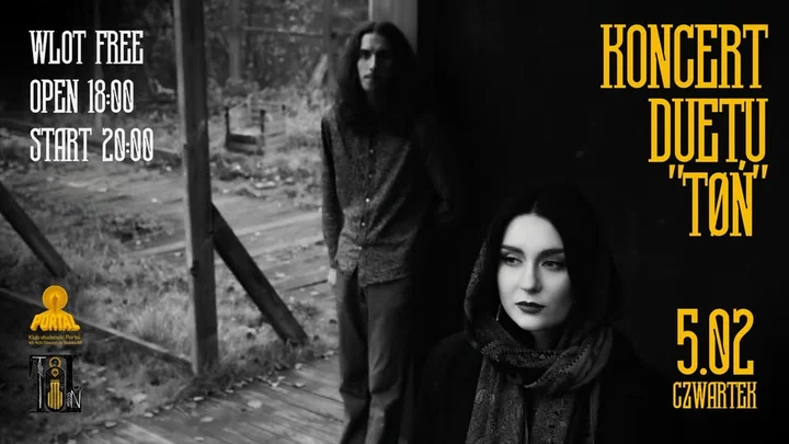 Grafika promocyjna wydarzenia TØŃ w Klubie Studenckim Portal — koncert w Cieszynie