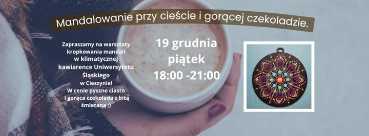 Grafika promocyjna wydarzenia Mandalowanie przy cieście i kawie — relaksujące warsztaty kropkowania