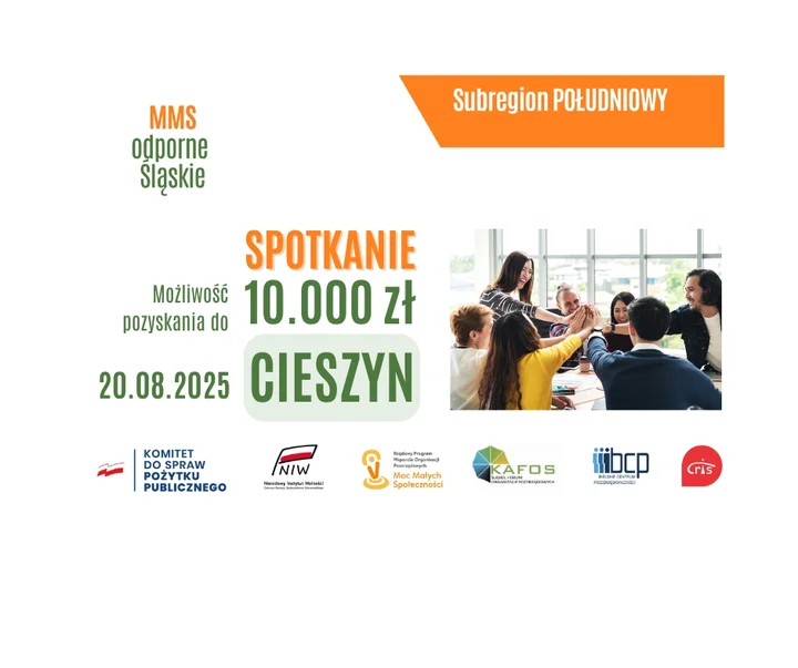 Obrazek przedstawia grafikę promocyjną wydarzenia Spotkanie informacyjne programu grantowego MMS w Cieszynie