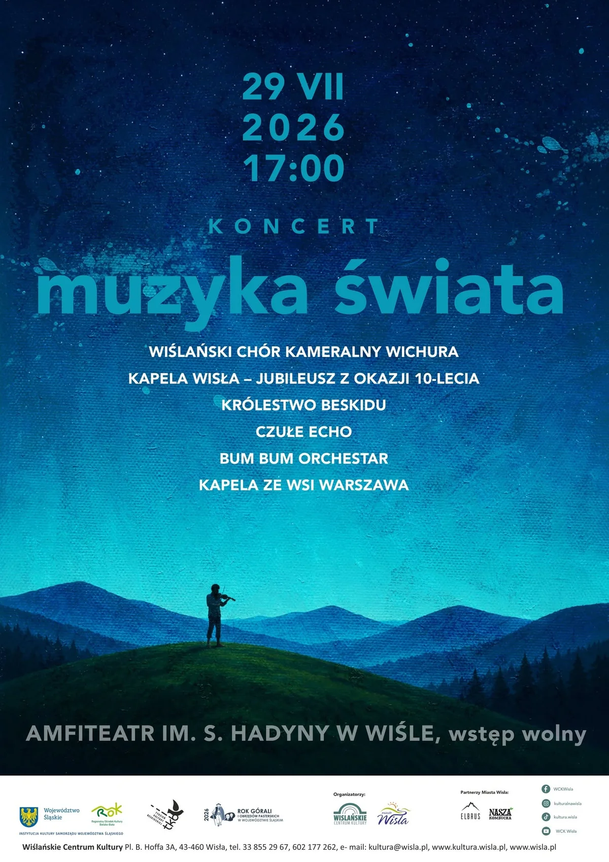 Grafika promocyjna wydarzenia Muzyka Świata podczas 63. Tygodnia Kultury Beskidzkiej w Wiśle