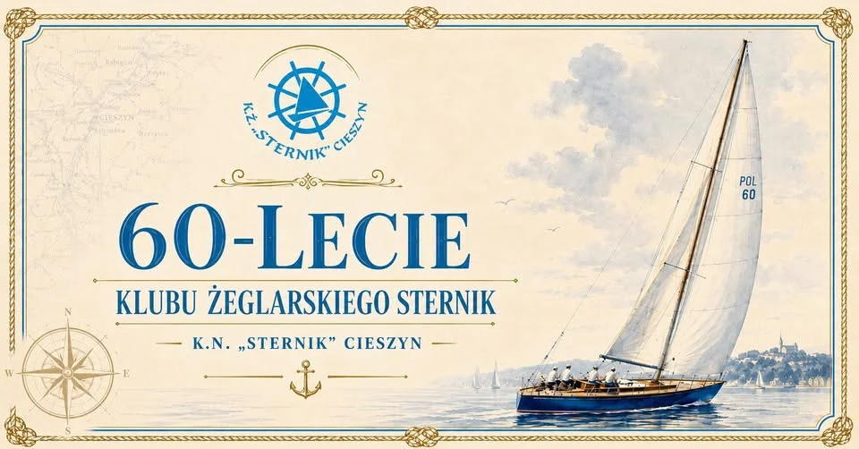 Grafika promocyjna wydarzenia Obchody 60-lecia Klubu Żeglarskiego STERNIK – huczne święto