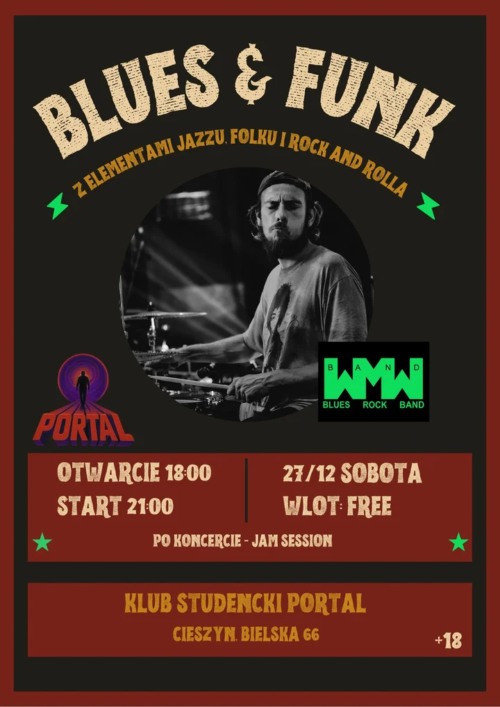 Grafika promocyjna wydarzenia PORTAL | koncert WMW — Blues & Funk w Cieszynie