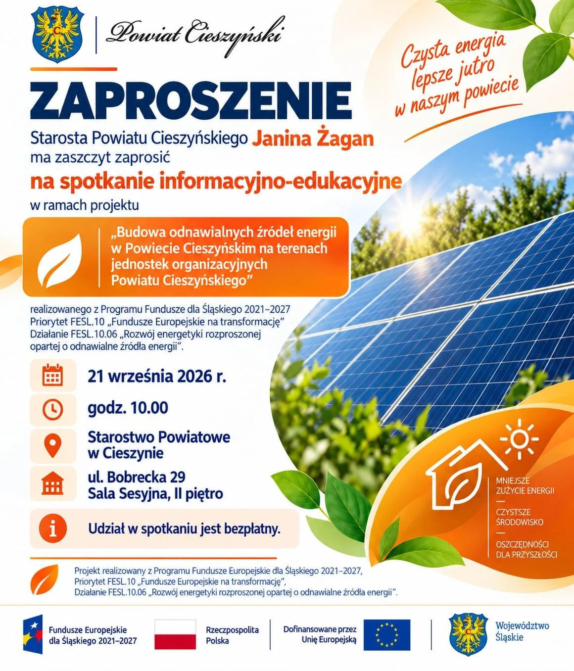 Grafika promocyjna wydarzenia Spotkanie informacyjno-edukacyjne o odnawialnych źródłach energii