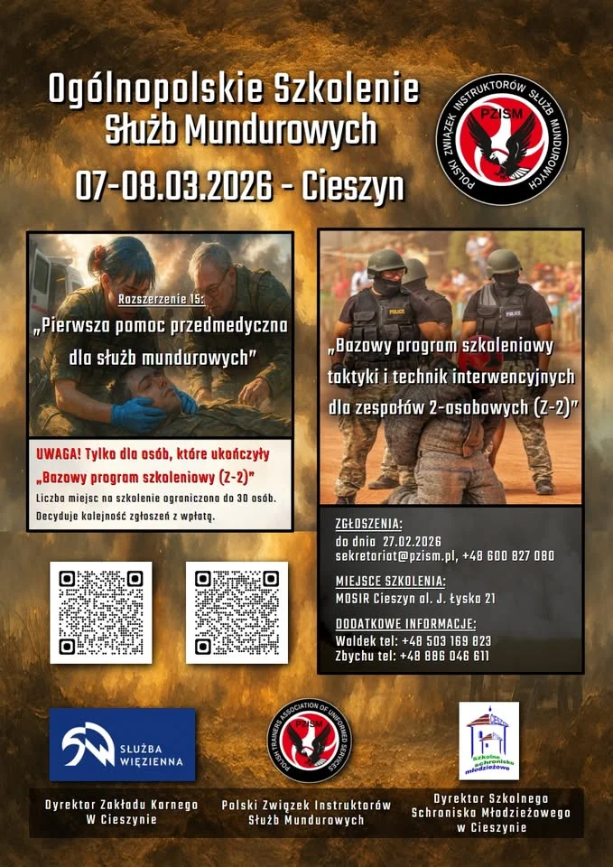 Grafika promocyjna wydarzenia Szkolenie Służb Mundurowych – Cieszyn, marzec 2026