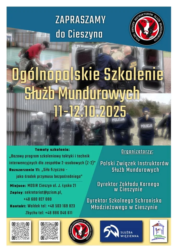 Obrazek przedstawia grafikę promocyjną wydarzenia Szkolenie taktyki interwencyjnej dla dwuosobowych zespołów w Cieszynie