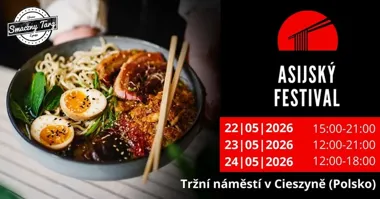 Grafika promocyjna wydarzenia Asijský festival v Cieszyně — festiwal smaków Azji na Rynku Głównym