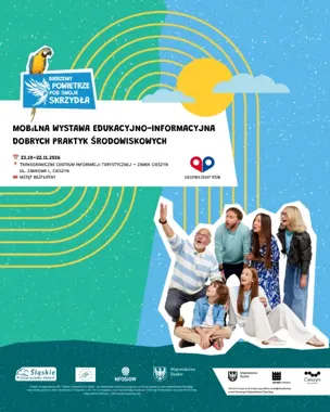 Grafika promocyjna wydarzenia Wystawa dobrych praktyk środowiskowych i warsztaty w Cieszynie