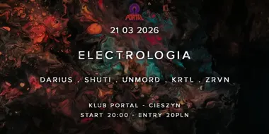Grafika promocyjna wydarzenia Electrologia pres. DARIUS — techno w Klubie Portal w Cieszynie