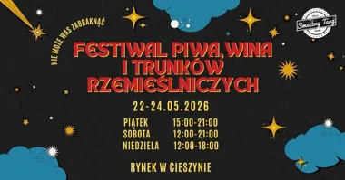 Grafika promocyjna wydarzenia Festiwal Piwa, Wina i Trunków Rzemieślniczych w Cieszynie
