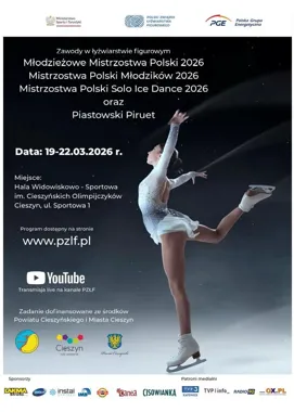 Grafika promocyjna wydarzenia Mistrzostwa Polski w Łyżwiarstwie Figurowym & Piastowski Piruet 2026 w Cieszynie