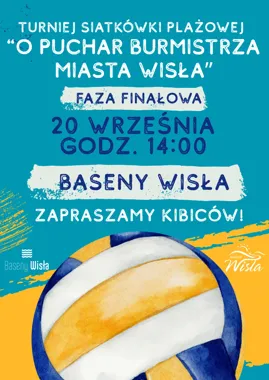 Grafika promocyjna wydarzenia Turniej siatkówki plażowej „O Puchar Burmistrza Miasta Wisła” – faza finałowa