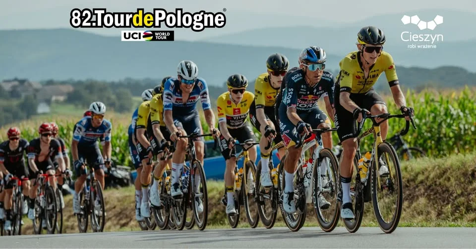 Obrazek przedstawia grafikę promocyjną wydarzenia Meta IV etapu Tour de Pologne 2025 w Cieszynie