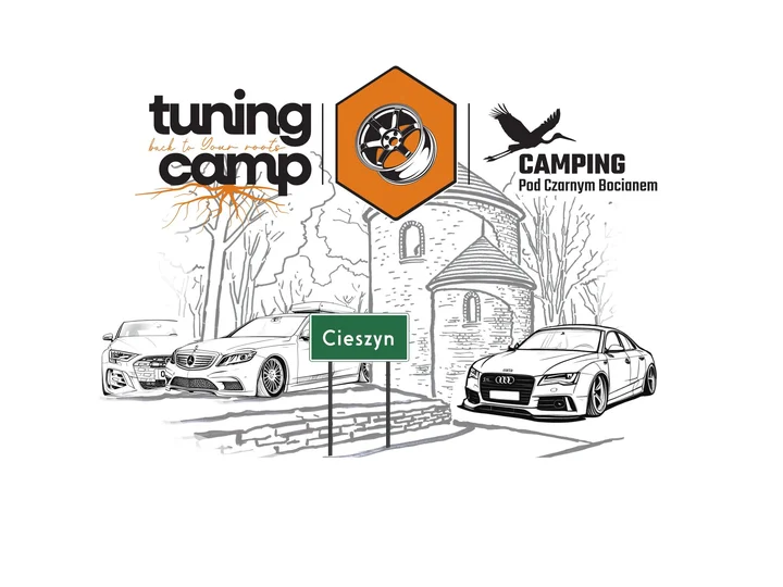 Grafika promocyjna wydarzenia Tuning Camp Cieszyn #2 — zlot tuningu na Kampingu Pod Czarnym Bocianem
