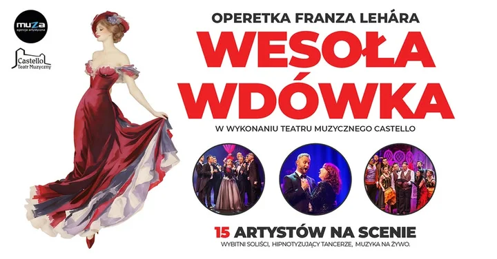 Grafika promocyjna wydarzenia Wesoła Wdówka — operetka Teatru Muzycznego Castello w Cieszynie (7 lutego 2026)