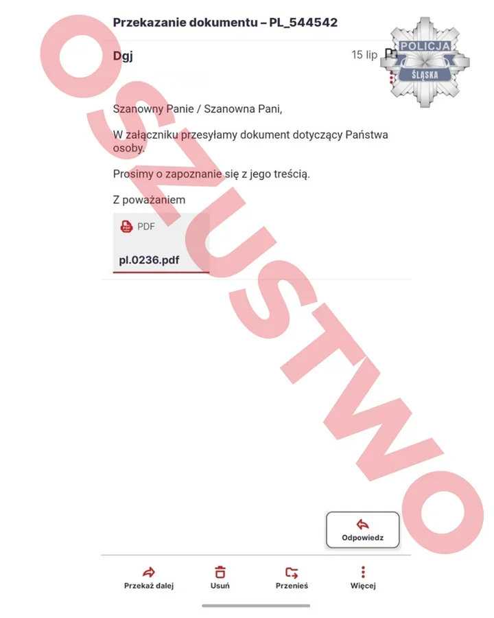 Fałszywy e-mail z groźbą aresztu. Oszuści podszywają się pod Policję