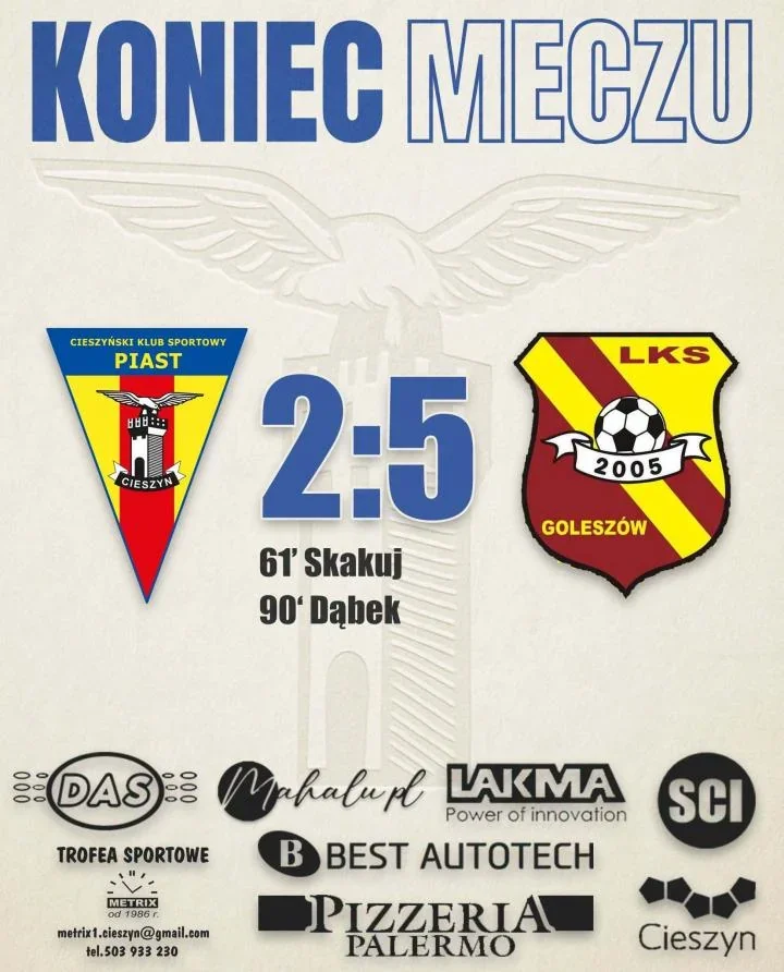 CKS Piast stracił cztery gole. Z Goleszowem przegrał 2:5