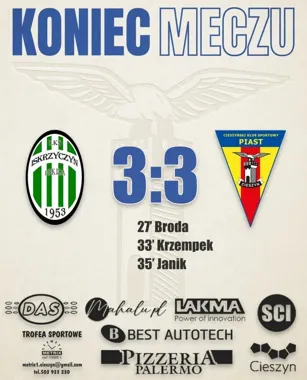 Piast prowadził w Iskrzyczynie, ale gospodarze odrobili straty. Remis 3:3